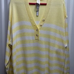 PINK- Yellow White Stripe- Beach Pull over Sweater-NEW WITH TAG- Size L